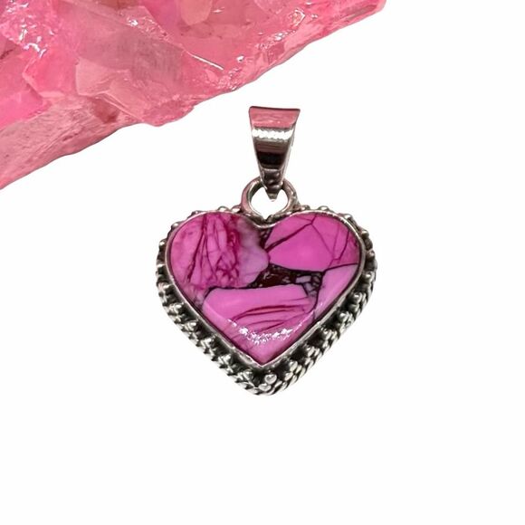 Hand Crafted Jewelry - Kingman Cherry Blossom Turquoise Heart Necklace Pendant 925 Sterling Silver